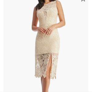 NWT XS Dress the Population Avianna Guipure Lace Midi Dress Cream Wedding
